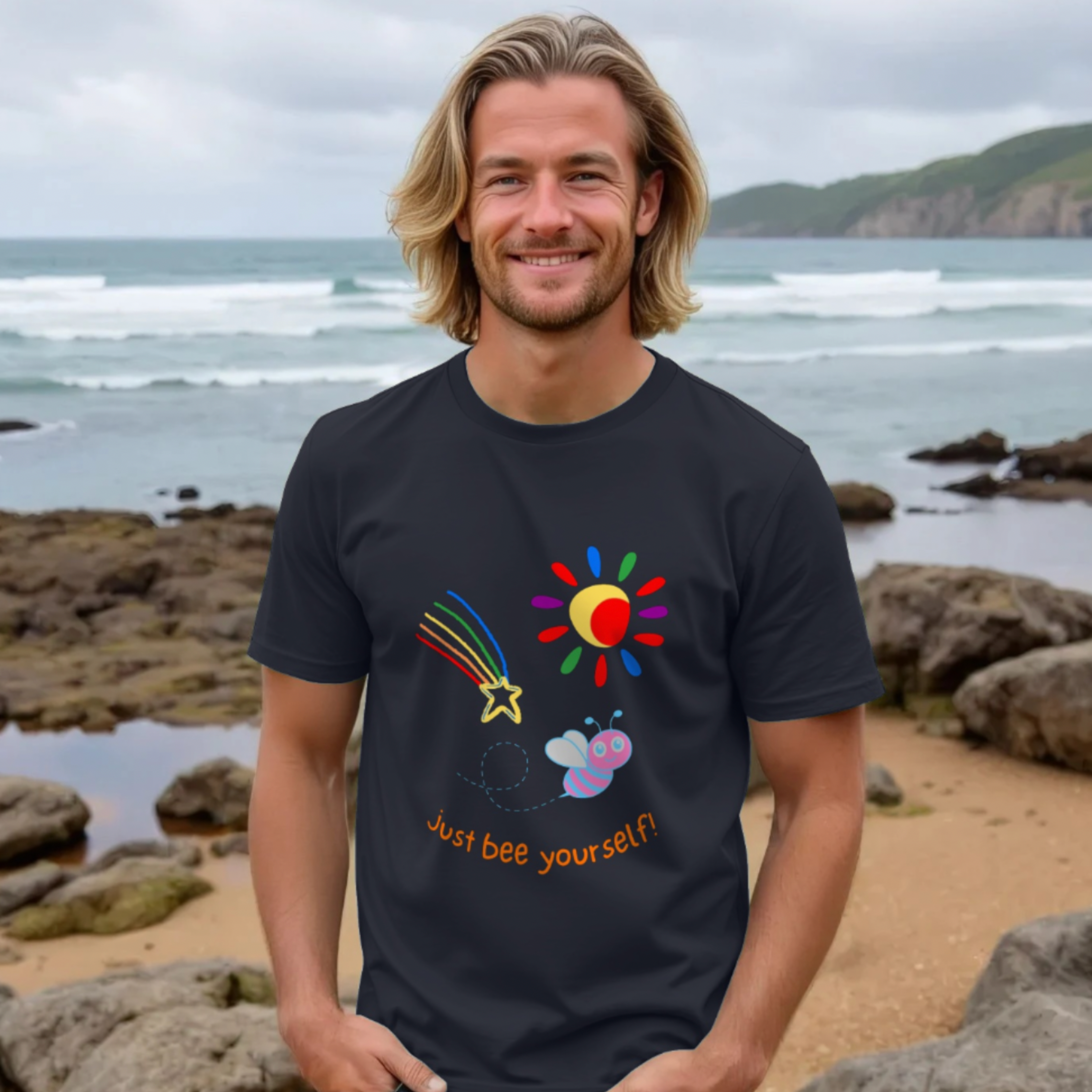 Organic Cotton Just Bee Yourself Trans Pride Rainbow T-Shirt - LGBTQ+ Unisex Tee