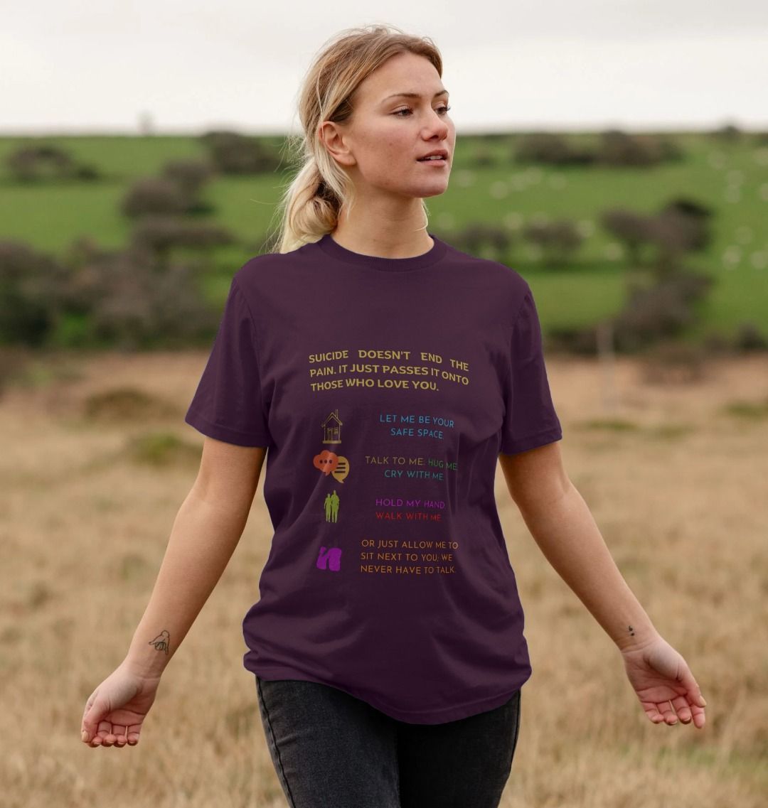 π¬π§ Suicide Doesn't End The Pain It Just Passes It Onto Those Who Love You (Dark) - Unisex Organic Cotton T-Shirt