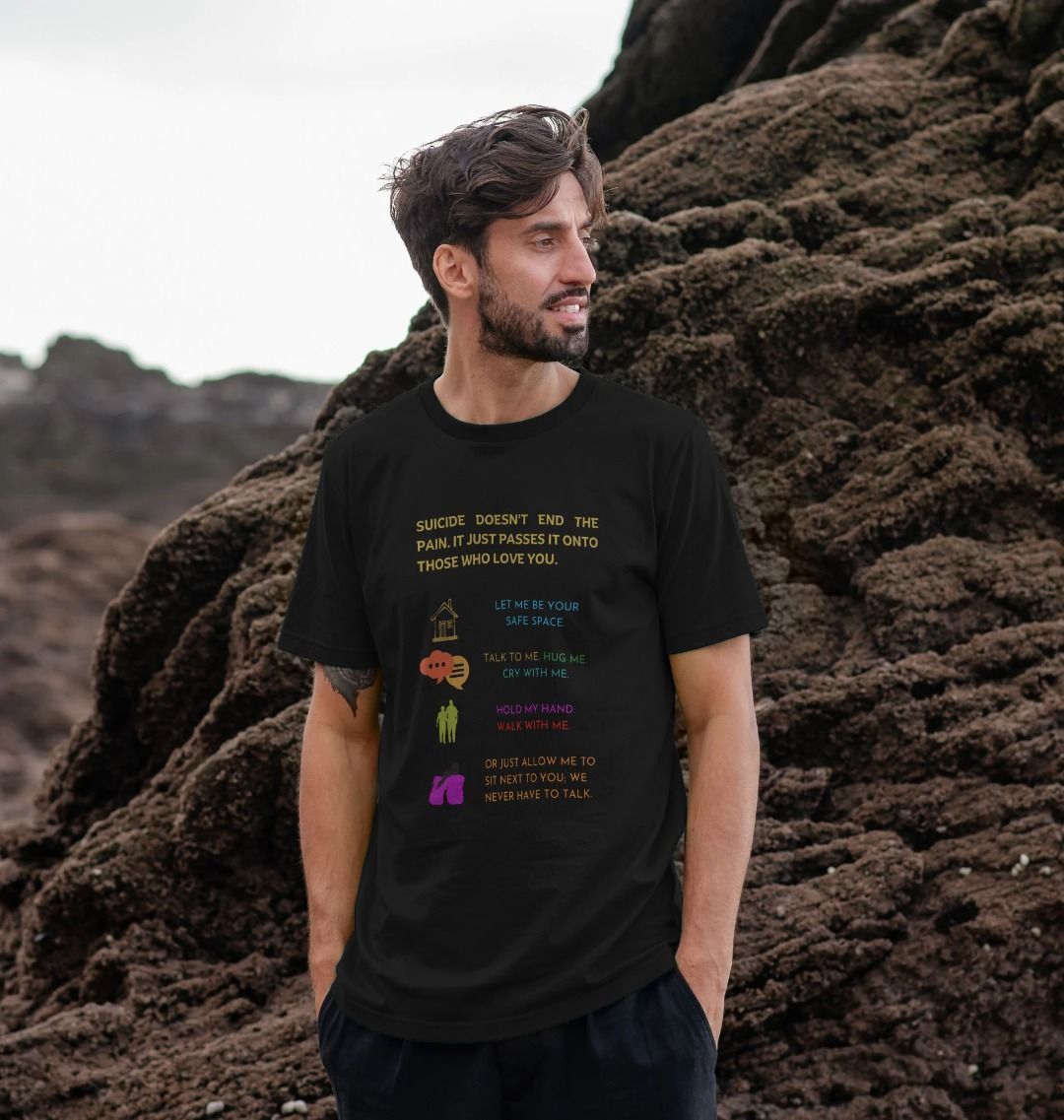 π¬π§ Suicide Doesn't End The Pain It Just Passes It Onto Those Who Love You (Dark) - Unisex Organic Cotton T-Shirt