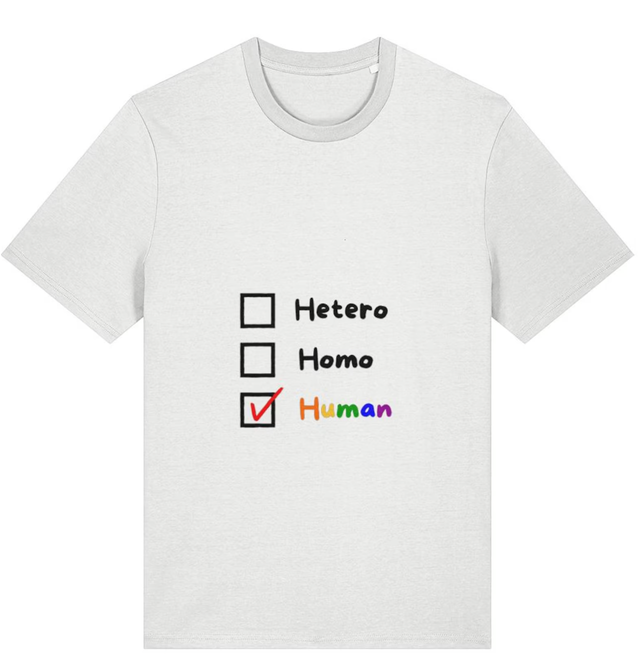 Organic Cotton Hetero Homo Human Pride Rainbow T-Shirt - LGBTQ+ Unisex Tee