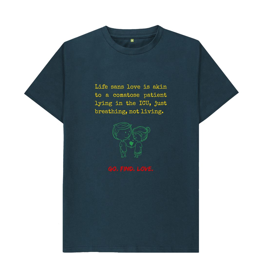 Denim Blue \ud83c\uddec\ud83c\udde7 Go Find Love (Dark) - Unisex Organic Cotton T-Shirt