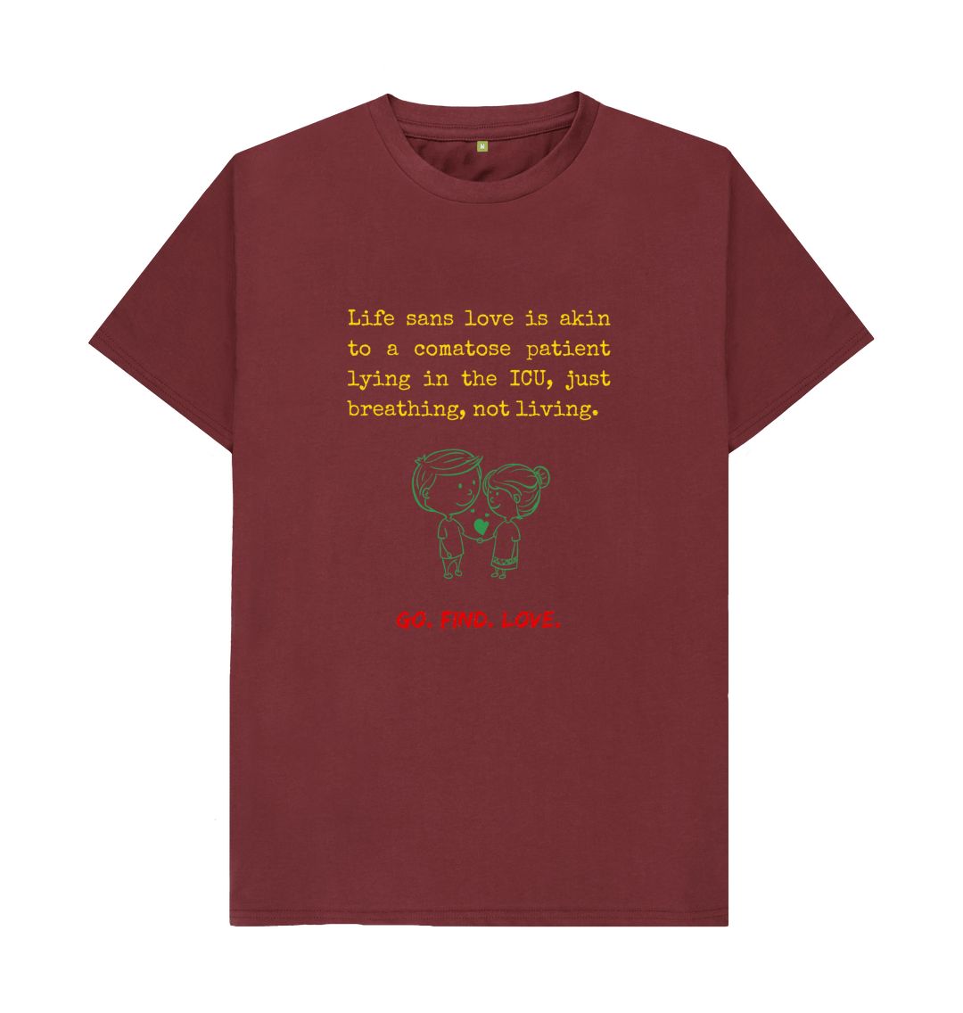 Red Wine \ud83c\uddec\ud83c\udde7 Go Find Love (Dark) - Unisex Organic Cotton T-Shirt