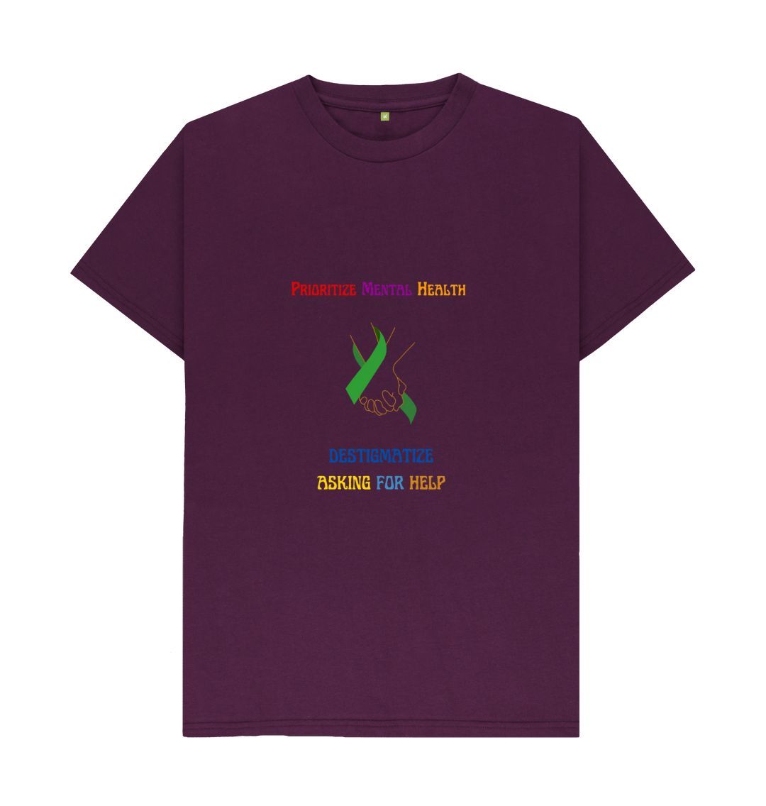 Purple \ud83c\uddec\ud83c\udde7 Prioritize Mental Health Destigmatize Asking For Help - Unisex Organic Cotton T-Shirt