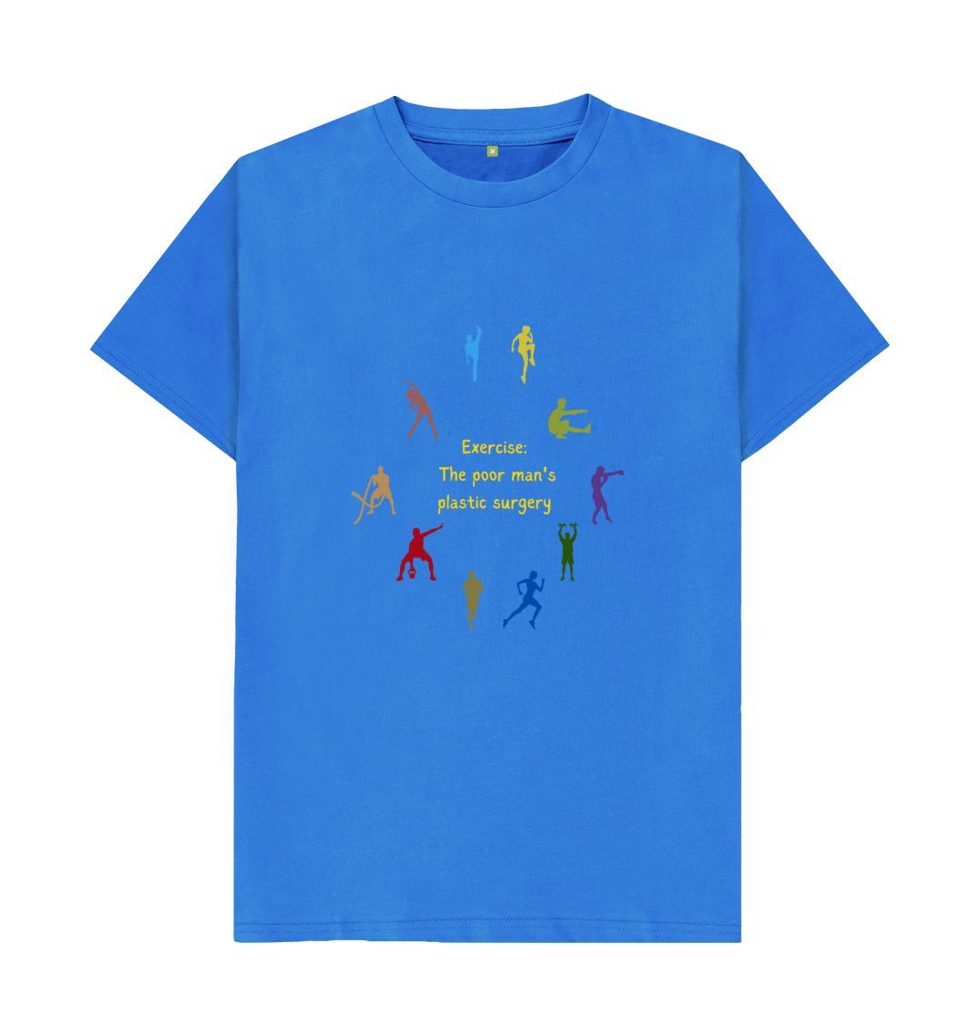 Bright Blue \ud83c\uddec\ud83c\udde7 Exercise The Poor Man's Plastic Surgery (Dark) - Unisex Organic Cotton T-Shirt